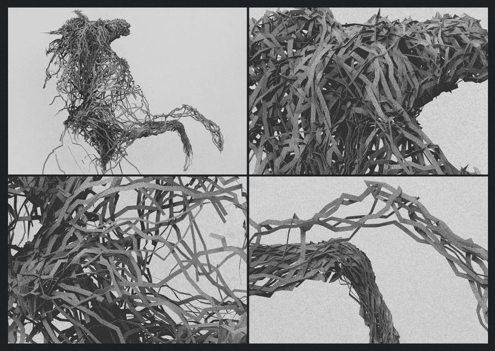 C4D创意样条：结合藤蔓插件制作藤条编织的飞马视频教程