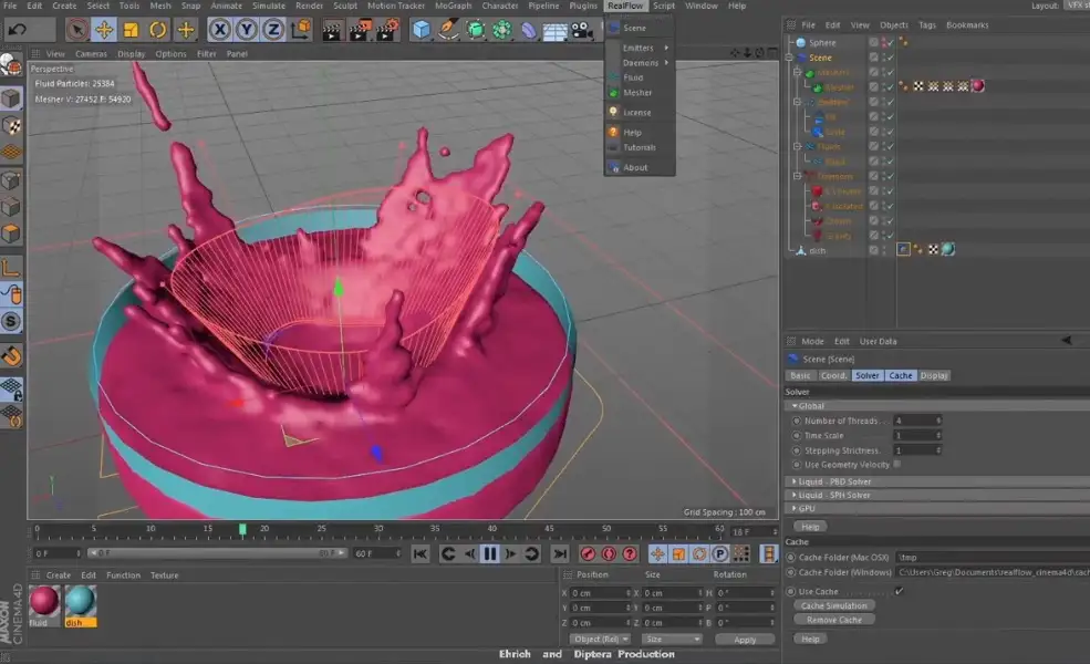 C4D使用Realflow流体插件制作溅起的液体效果