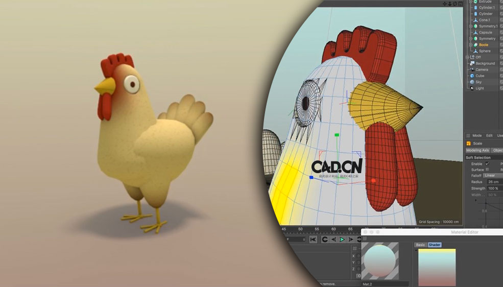 C4D创建一个卡通的小鸡模型 Creating an animated gif of a Chicken