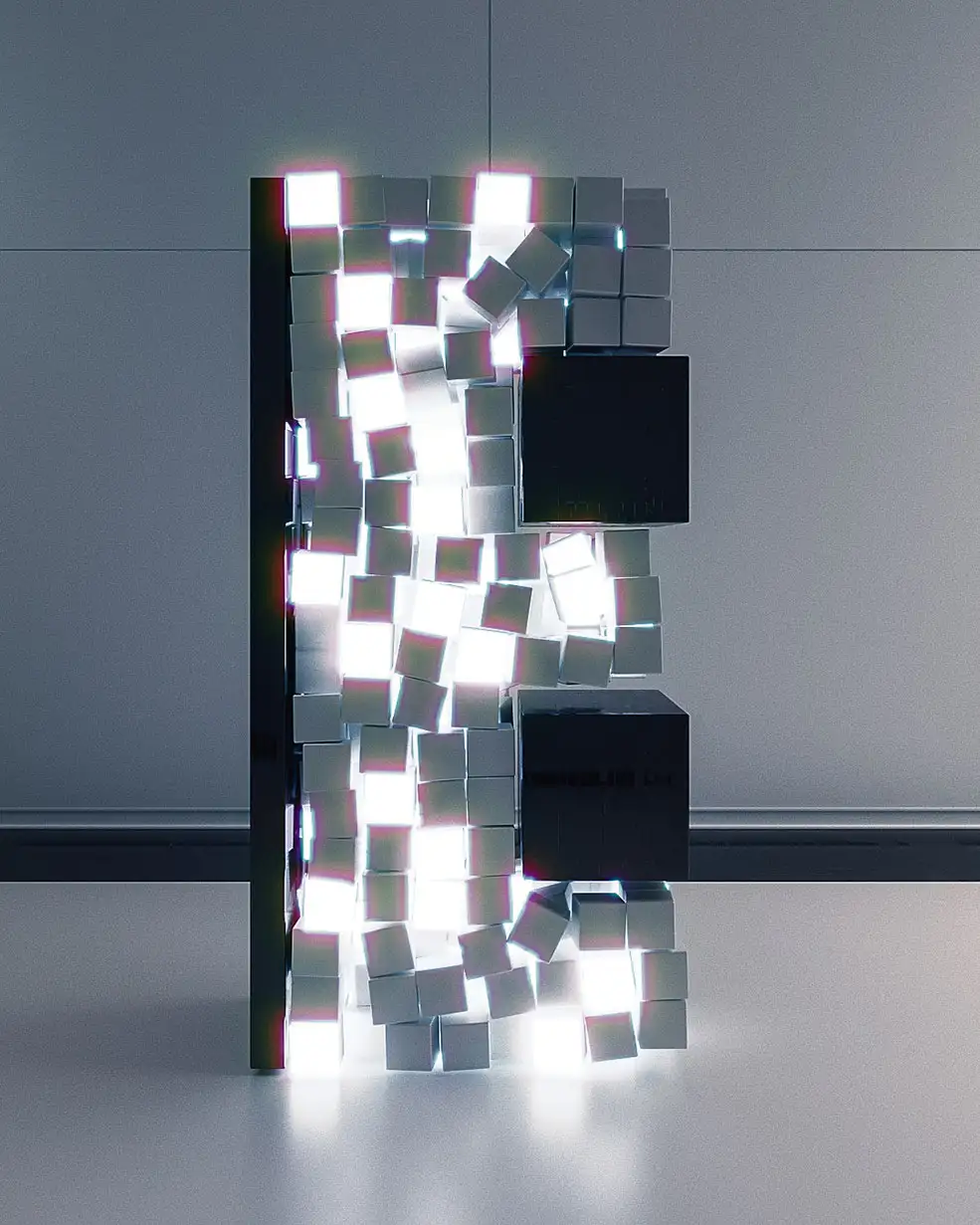 C4D创意字母“E”方块堆砌文字动画工程文件 Corona Render