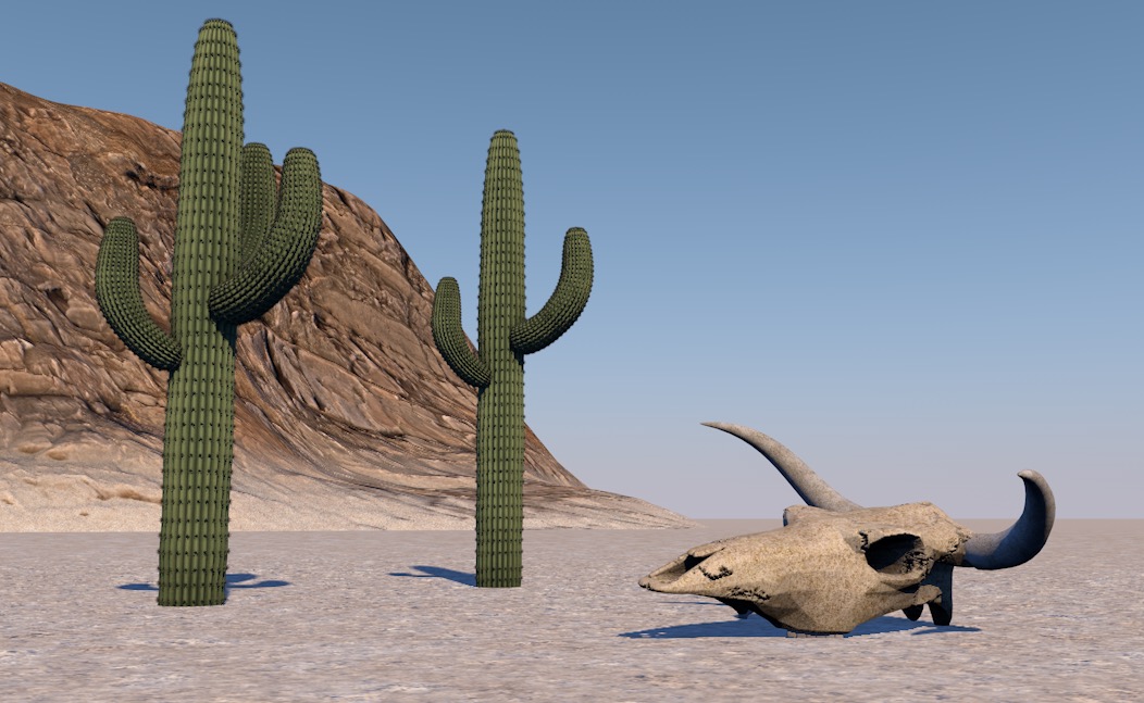 仙人掌与牛头骨C4D模型 Cactus Skull