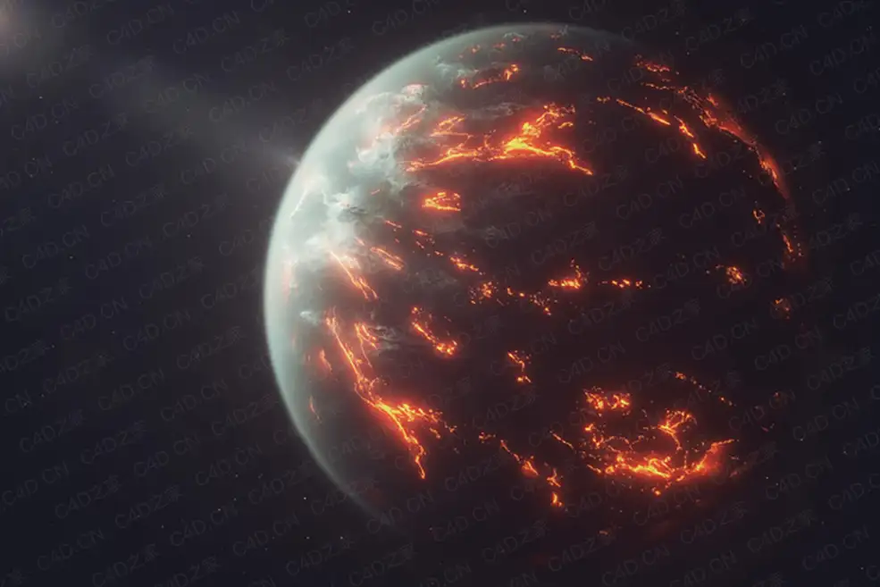C4D利用Octane Render渲染大气层中的行星（包含C4D工程文件）