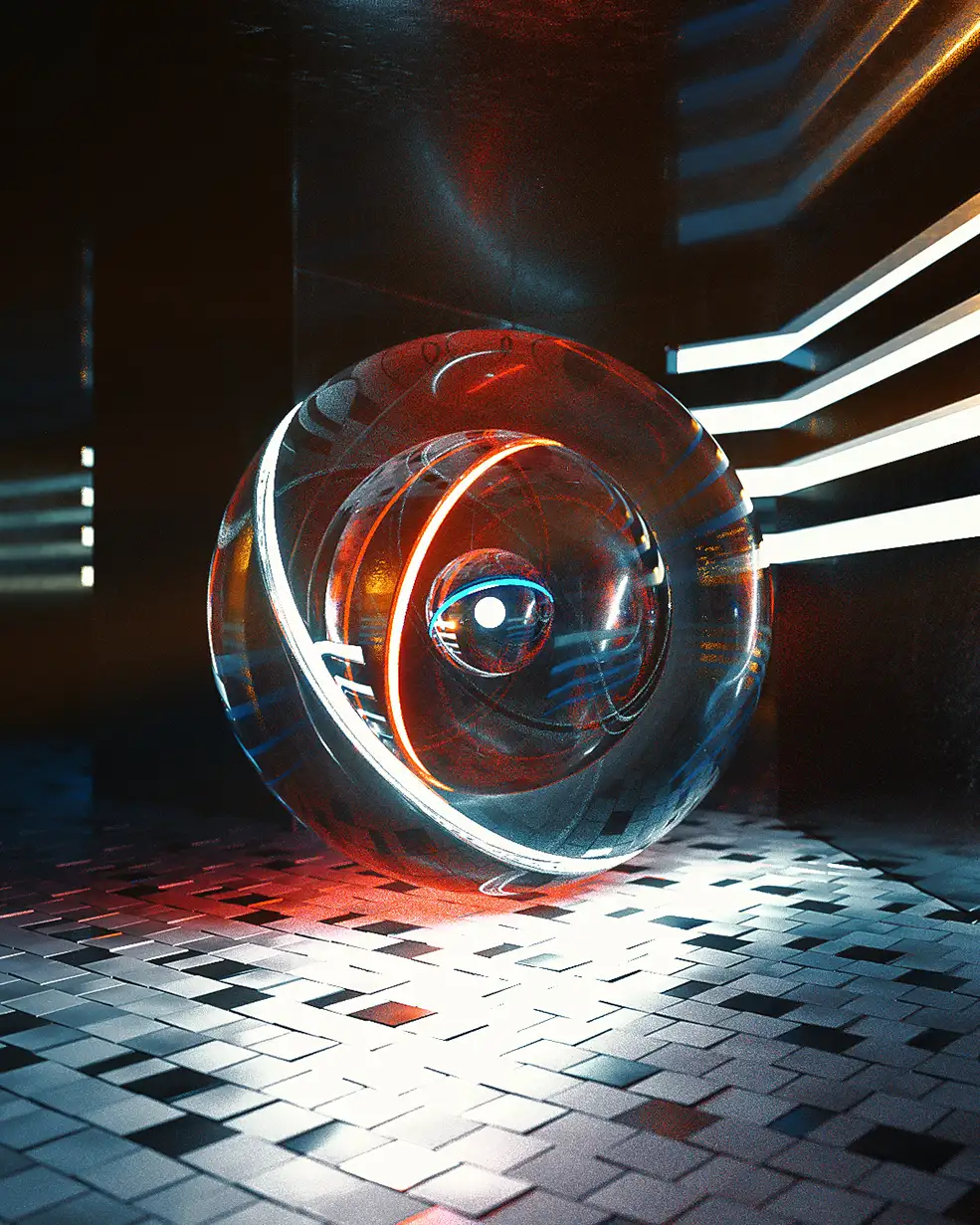 C4D实用工程第387季：科幻镜面圆球创意C4D工程文件 c4d project