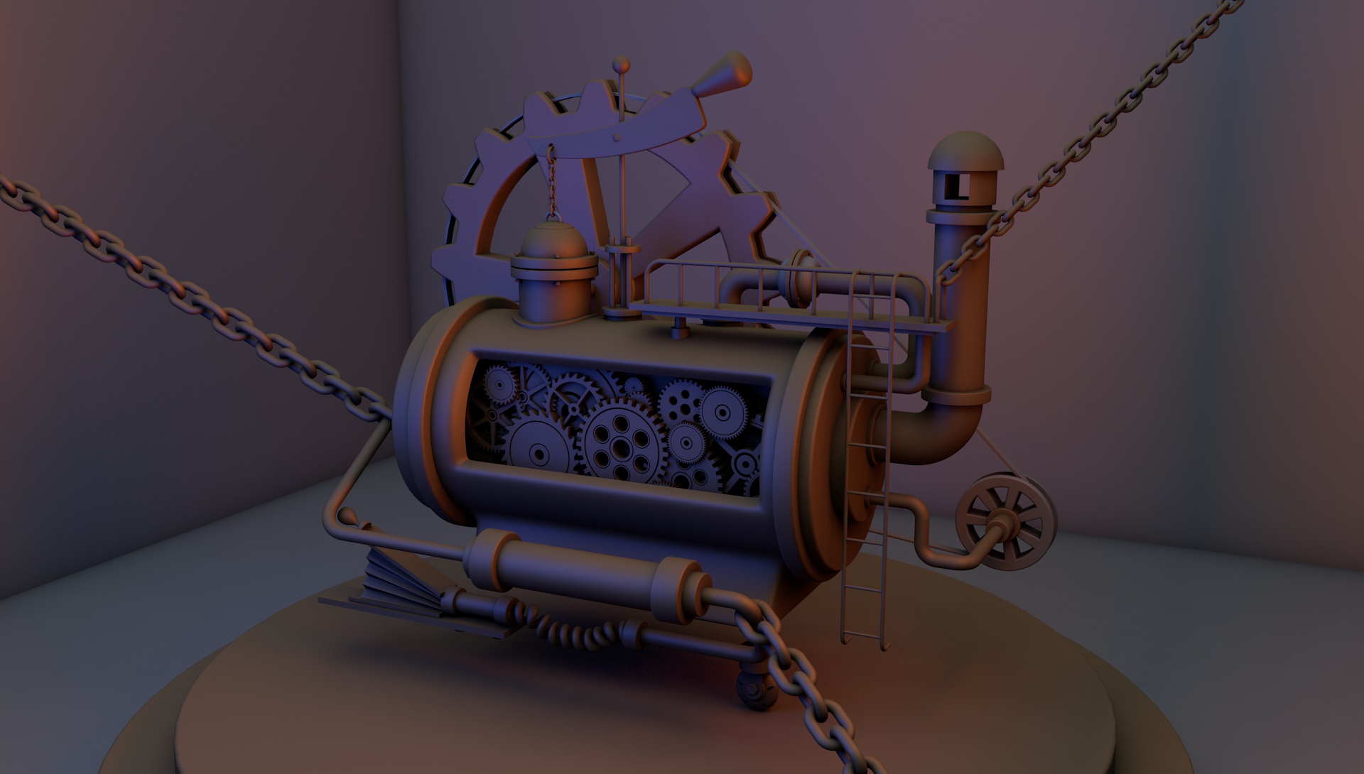 C4D视觉设计_云琥c4d蒸汽机学员作品