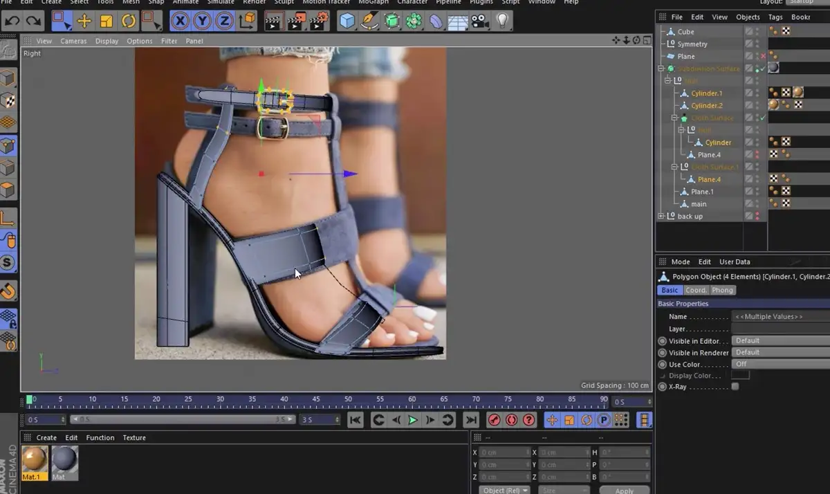 C4D女性凉鞋建模视频教程 Cinema 4D Heel summer Sandal Modeling