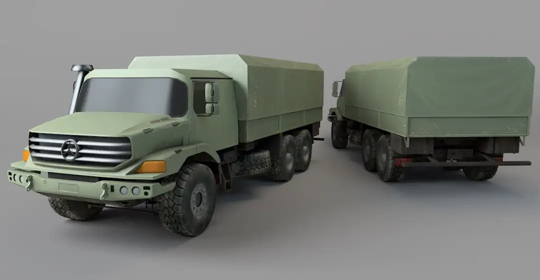 奔驰军用大卡车C4D模型 Military trucks