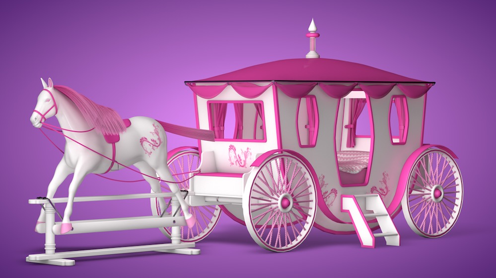 C4D儿童卡通床模型 童话马车床C4D模型 Fairytale Carriage Bed