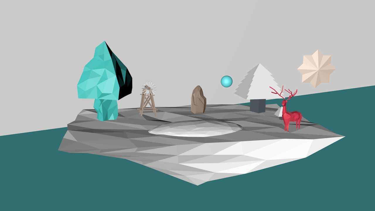 柠檬水丶【练习作品】lowPoly像素风格风车小鹿石头树木 - C4D之家 - lowPoly像素风格1