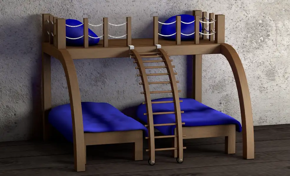 带爬梯的两层儿童床C4D模型 Parallel Bunk