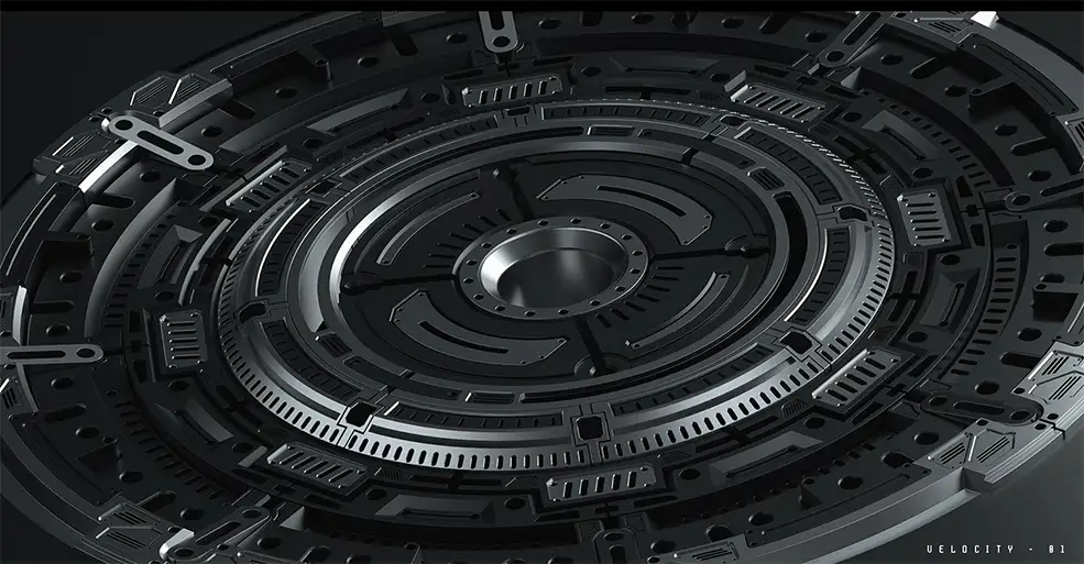 C4D科幻金属圆盘工程文件 Velocity（C4D Redshift Shader ）