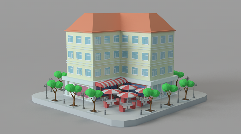 低面多边形建筑C4D模型 Low Poly Building