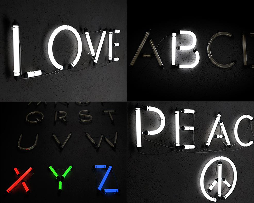 26个英文字母C4D灯管文字 霓虹灯字母工程文件 alphabet neon cinema 4d