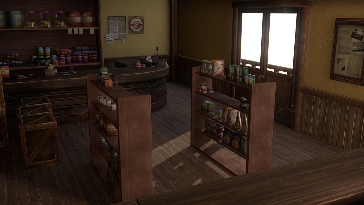 欧美复古小商店C4D模型 Retro shop