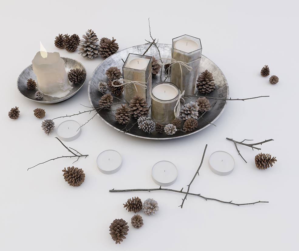 C4D松果与蜡烛场景写实渲染 Candle braches glas 1（vray）
