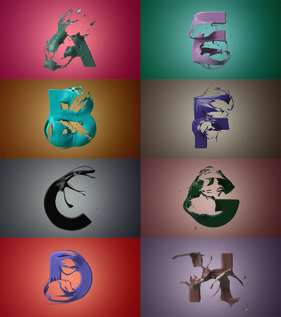 26个分裂吹破字母动画工程文件 Explode Alphabet c4d project