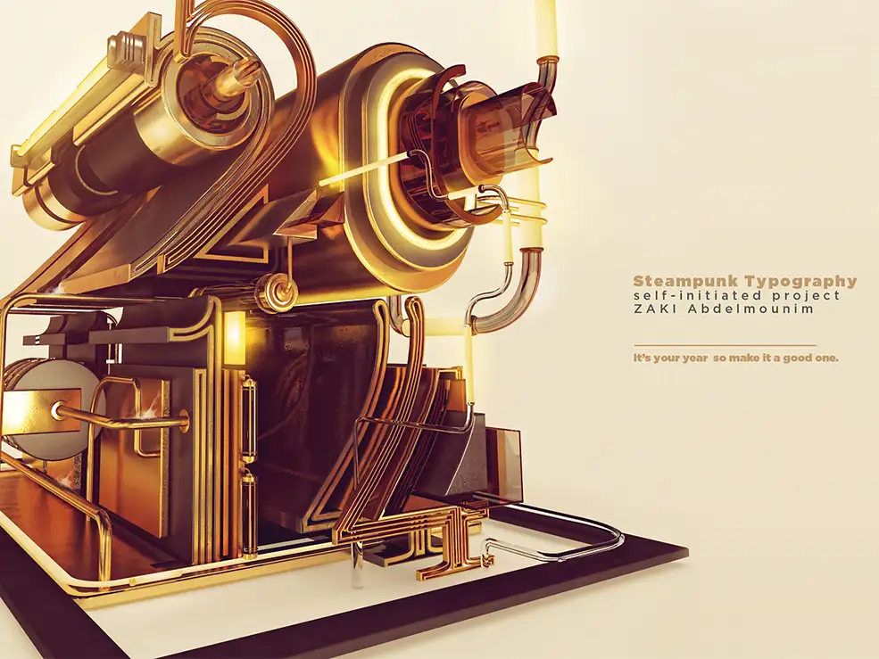 C4D 2014创意文字设计海报 Steampunk 2014
