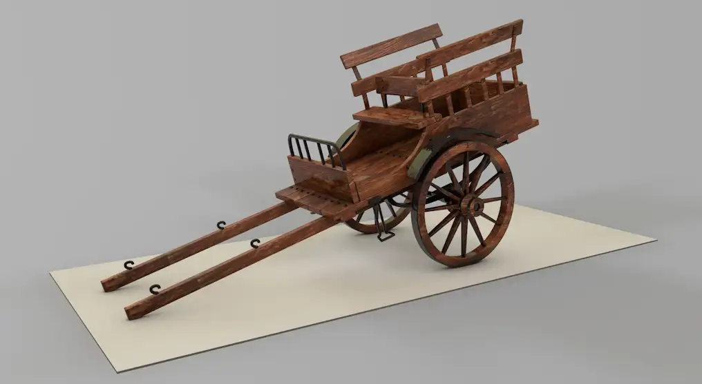 双轮木头拉车C4D模型 wooden cart