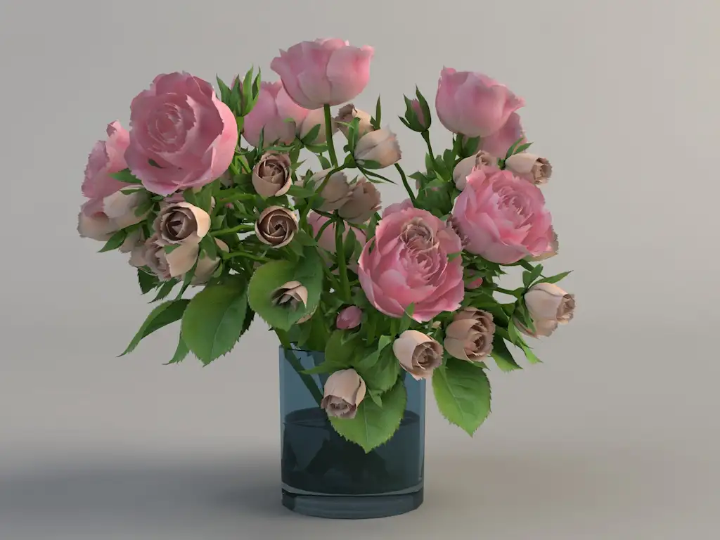 月季花插花3D模型 Rose flower arrangement