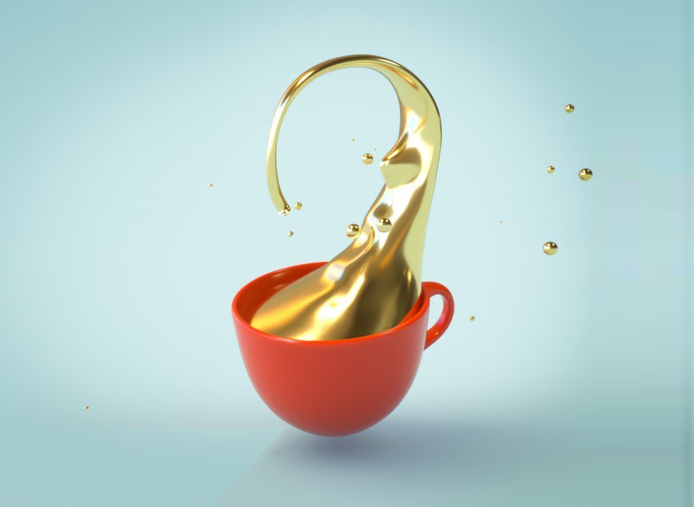 C4D制作溅出的流金咖啡（含工程文件） Golden Coffee Cinema 4D - Tutorial