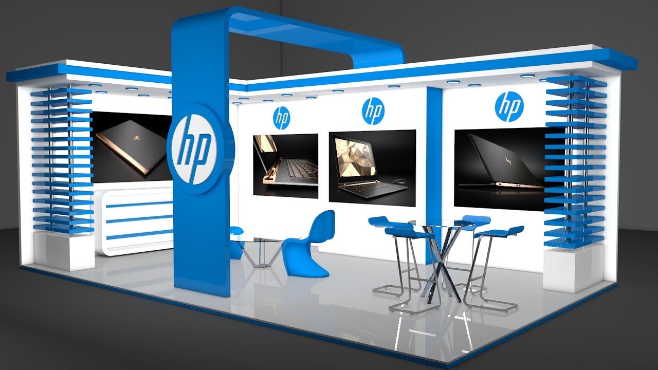 惠普展位设计C4D模型 HP display Exhibition Stall Modeling in C4D