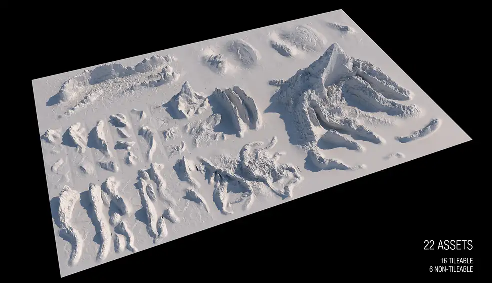 22个山峰C4D模型（白模）C4D Ultimate Mountains Pack - C4D之家 - preview_mountains.jpg