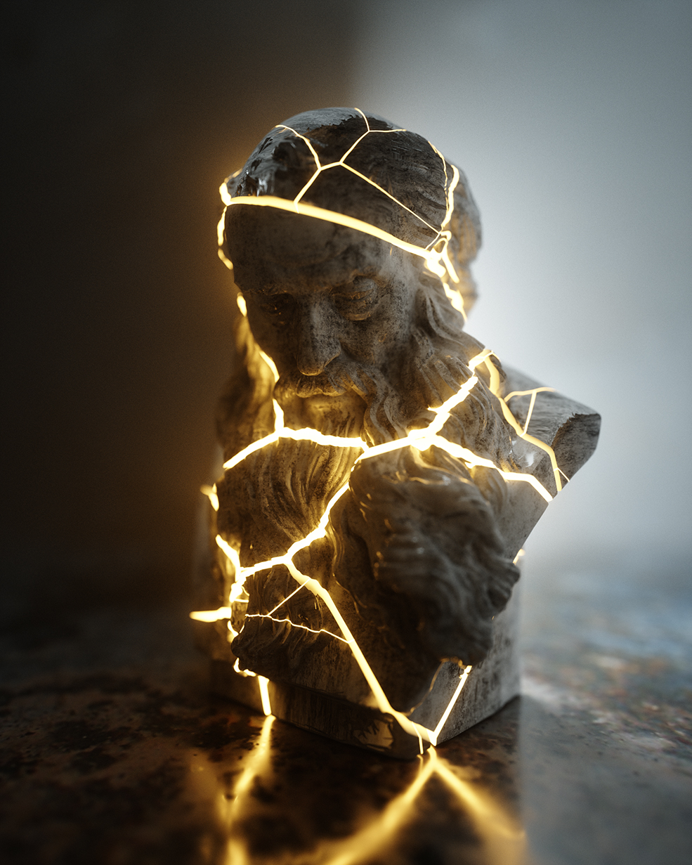C4D Octane Render分裂发光的男性雕像工程