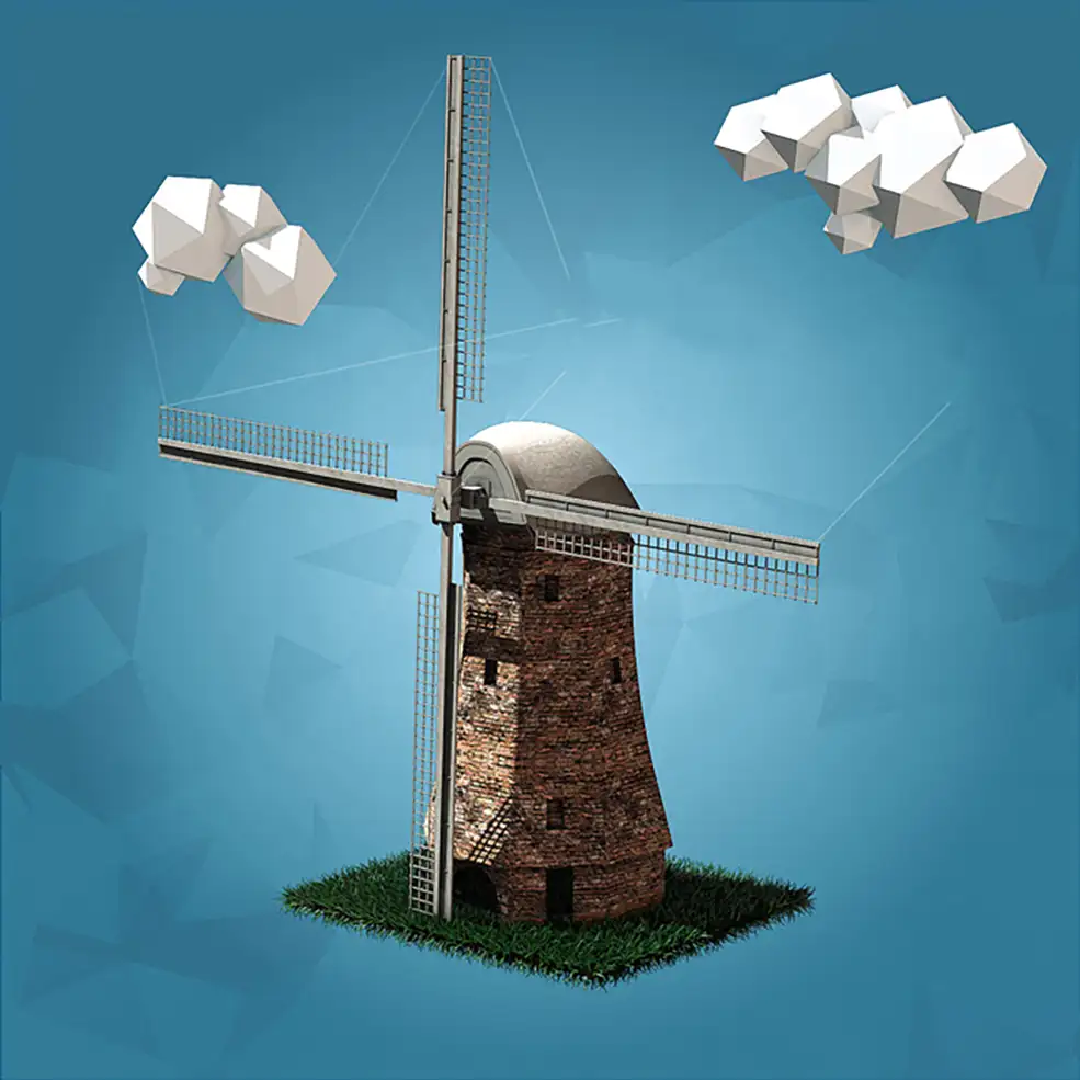 风车转动动画C4D模型 Cinema4D Windmill 3D Model For Render