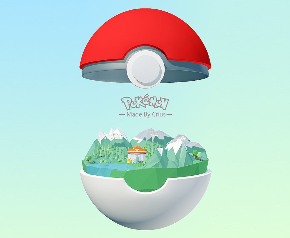C4D圆球景观低面模型 Low Poly Pokemon C4D