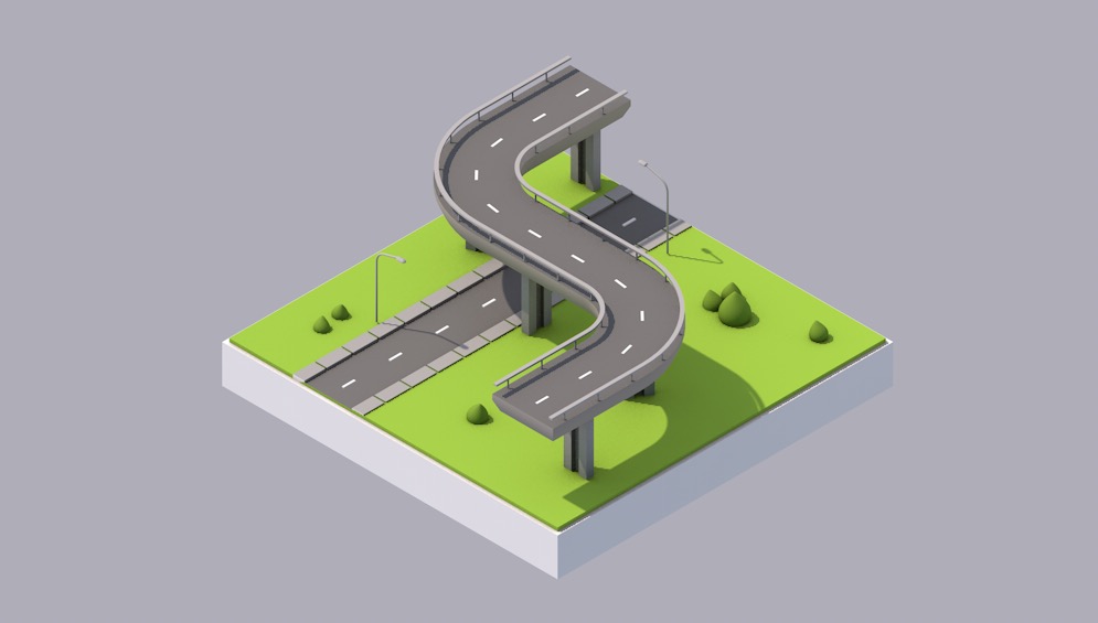 街道和桥梁卡通场景C4D模型 Streets and bridges