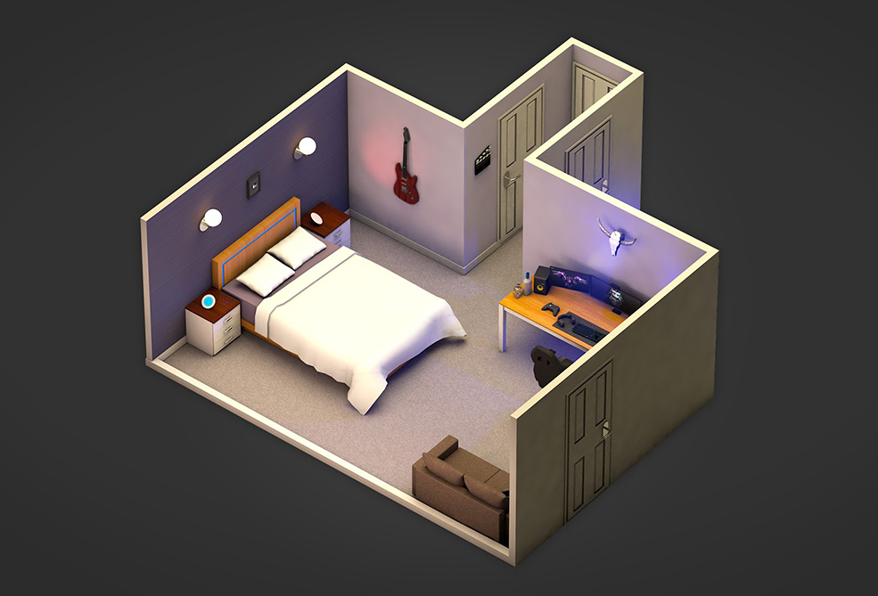 卧室室内C4D模型 Bedroom interior