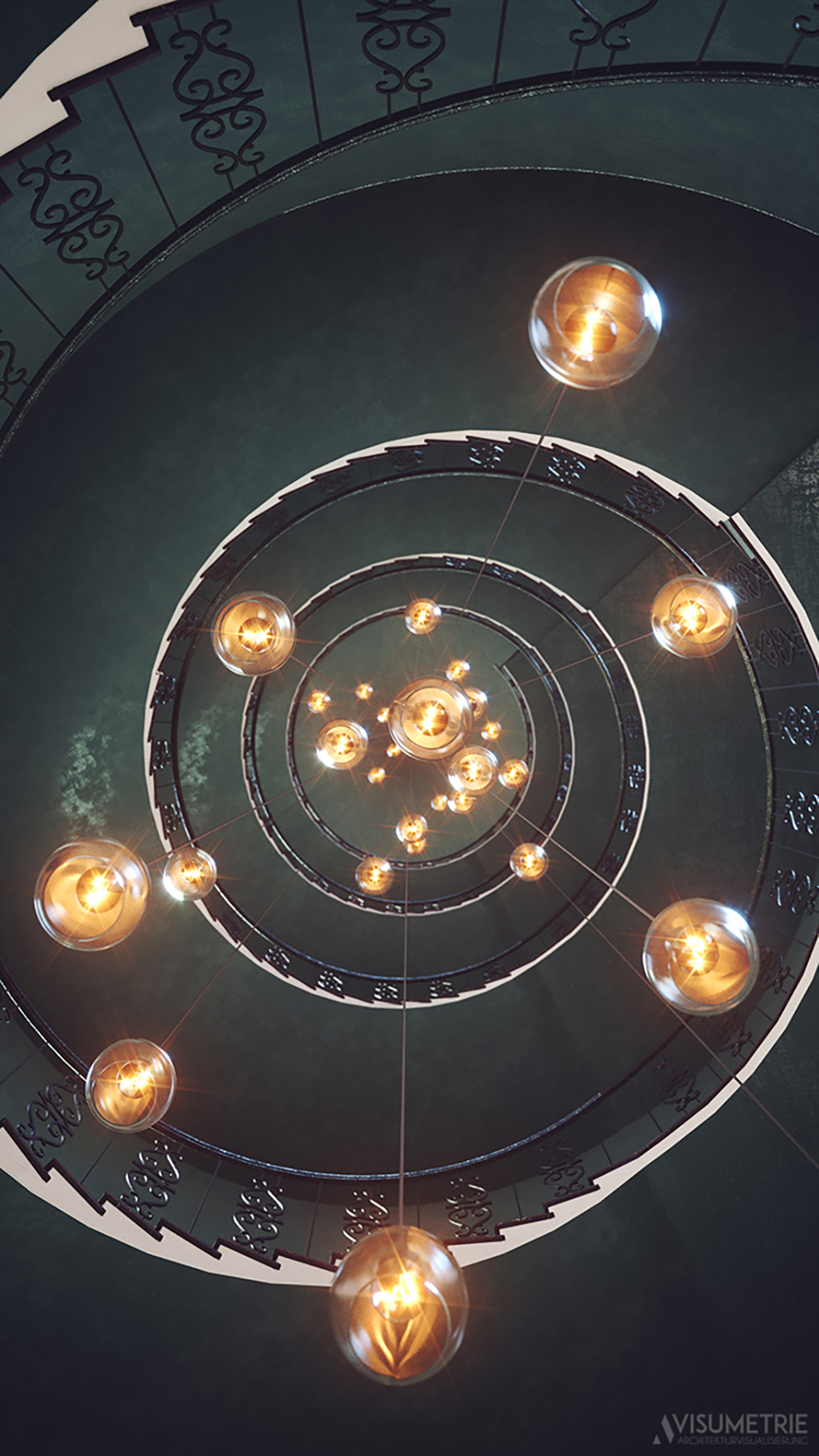 C4D旋转楼梯吊灯渲染作品欣赏 Helix