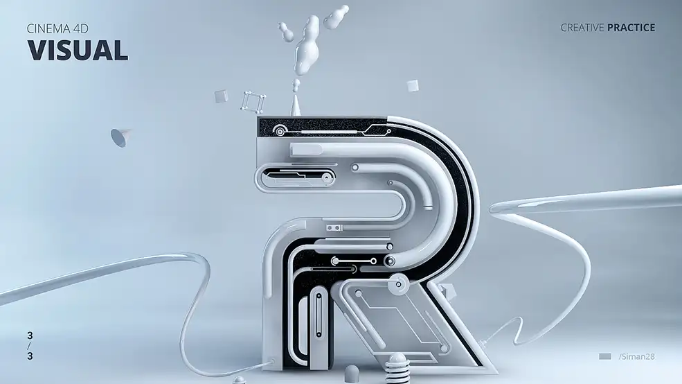 C4D机械创意文字“R”字母工程文件