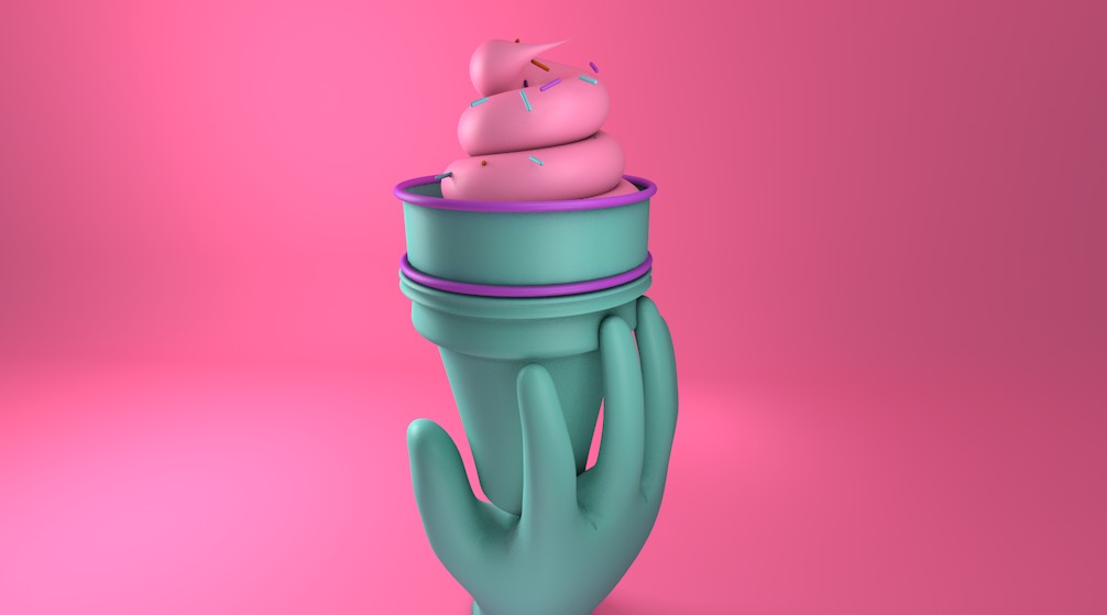 手拿冰激淋甜筒C4D模型 Ice cream cone