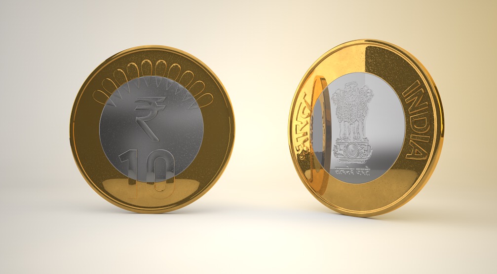 10卢比的印度硬币C4D模型 10 Rupee Indian coin c4d Model