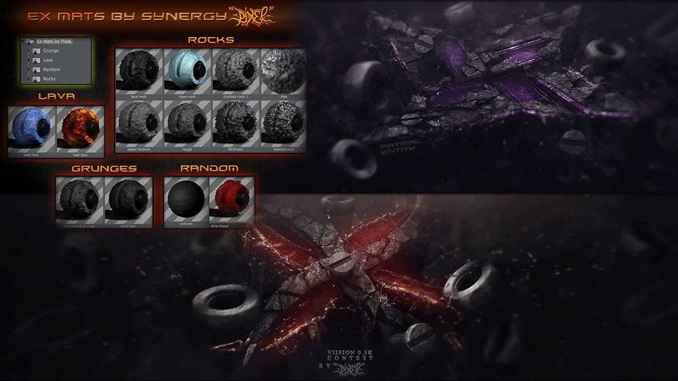 14个C4D暗黑垃圾岩石材质预设 pixel materials