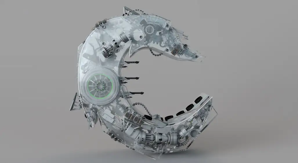 C4D创意机械字母“C”工程文件 Mechanical alphabet