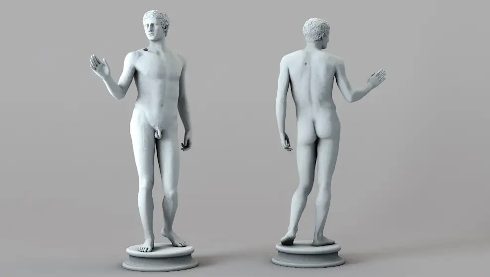 外国人像雕塑 挥手裸体男性雕像C4D模型