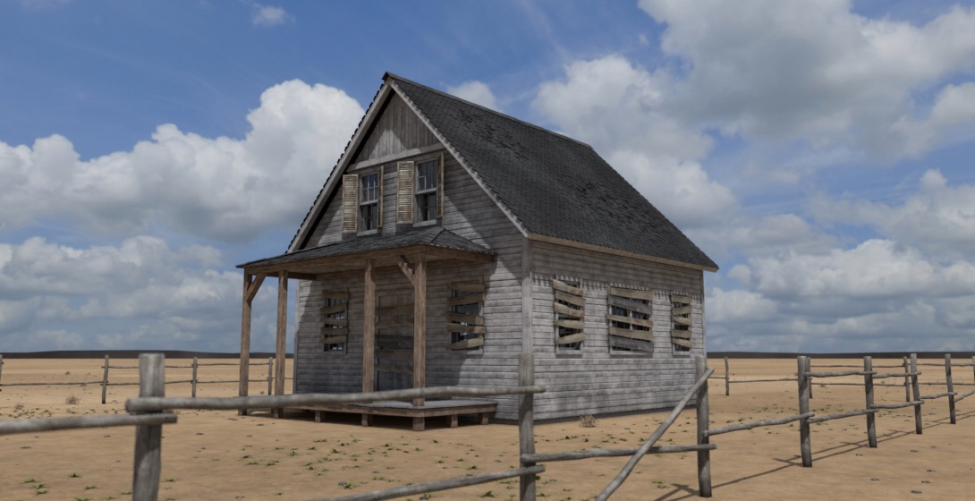 荒野废弃的房子 农场小木屋C4D模型 Abandoned House