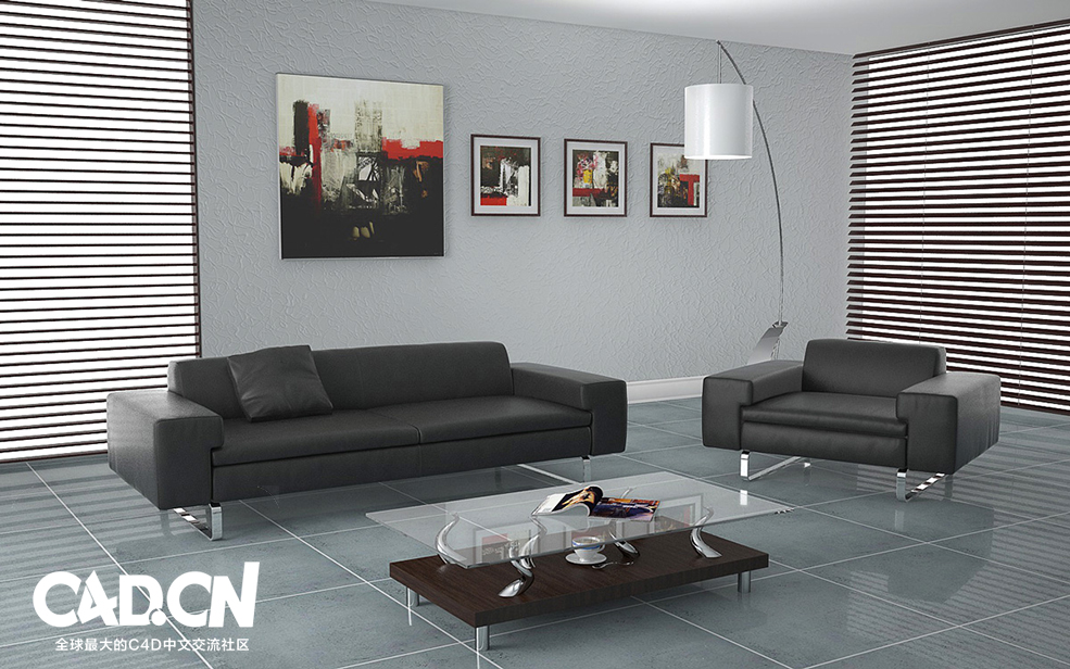 办公室接待室 时尚简约客厅C4D室内模型 interior 3d model