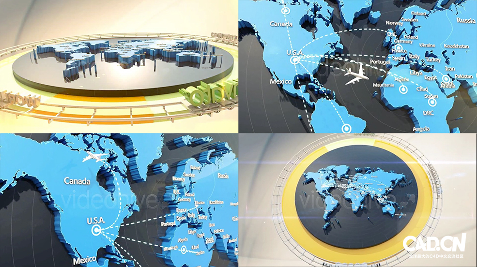 C4D地球连线动画 营销网络3D动画模板 Global World Connection