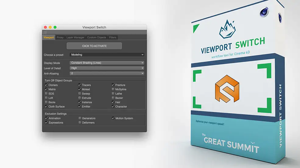 C4D图层模型显示设置管理插件 TGS ViewportSwitch v1.0 For Cinema 4D Win/Mac