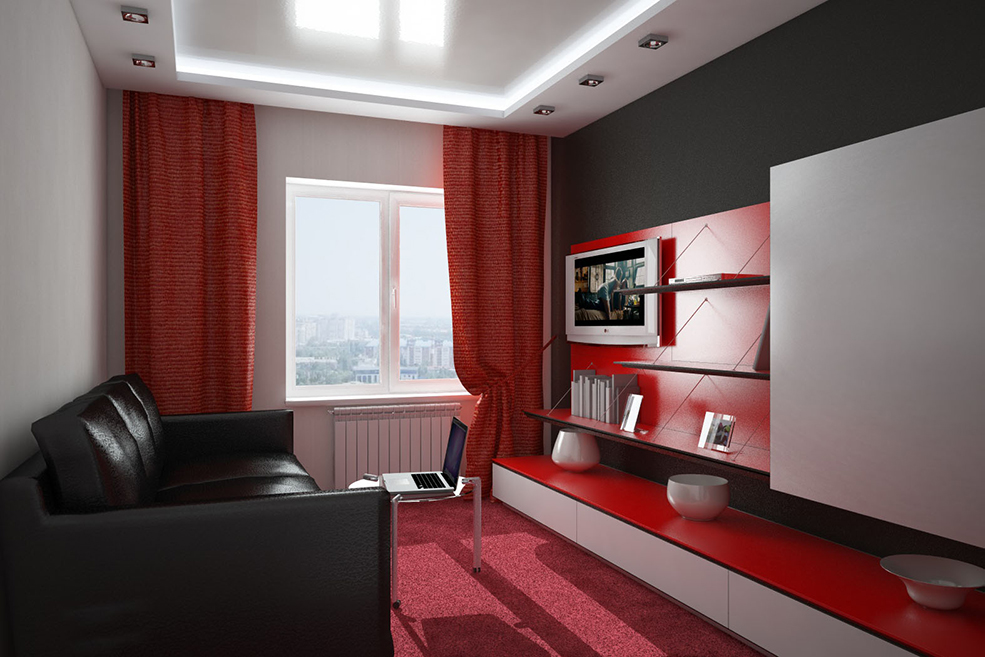 C4D室内渲染模型：红色风格的小客厅C4D渲染模型 A living room - C4D之家 - Interior-of-a-living-room_400-267.jpg