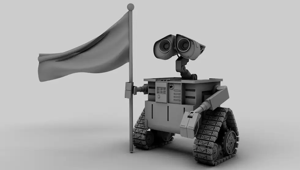 手拿红旗的机器人 机器人总动员C4D模型 Wall-E Project