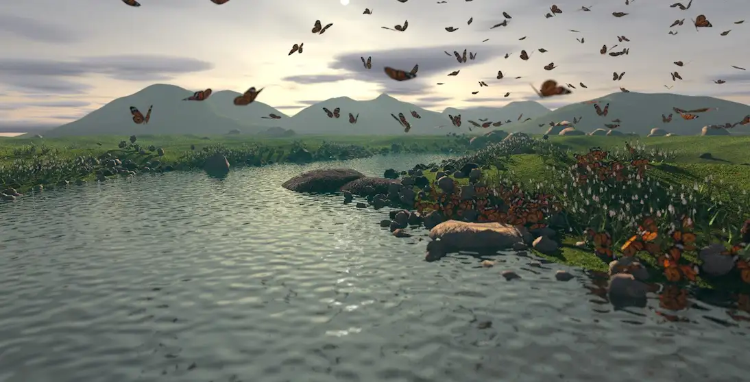 C4D蝴蝶飞舞的河边场景模型 C4D Landscape