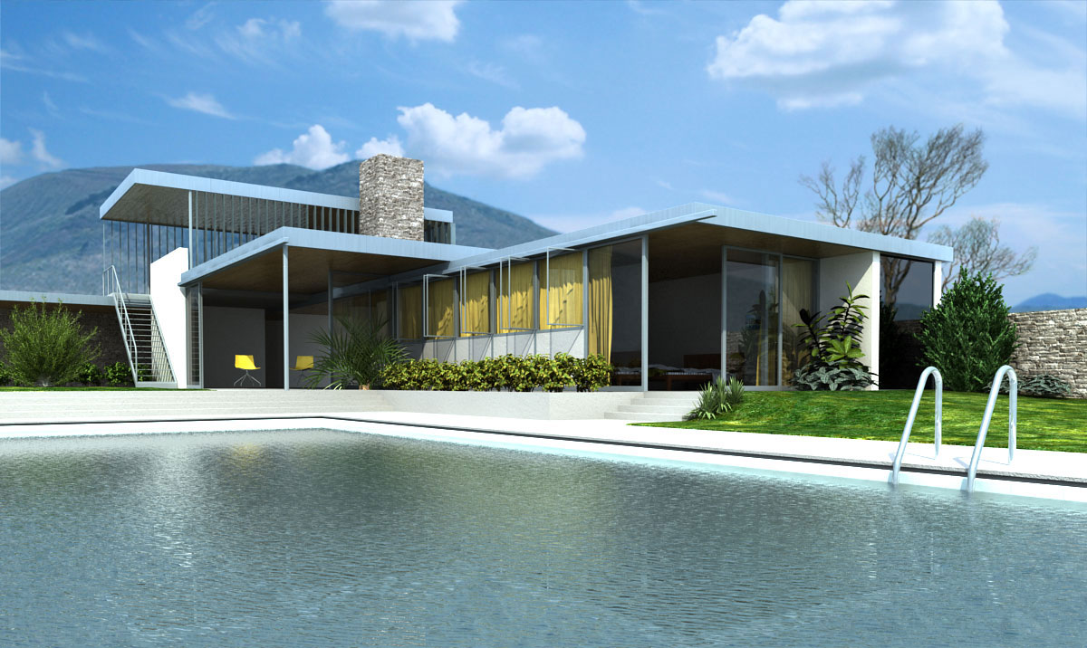 C4D室外建筑渲染：私人住宅 泳池别墅模型 Villa 3d model