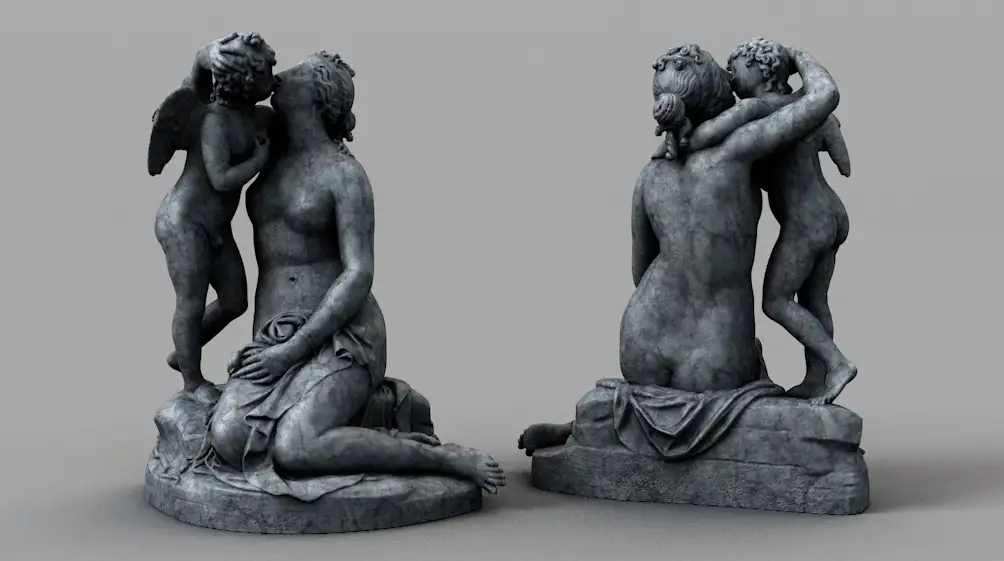 长翅膀的小天使与母亲相吻雕塑C4D模型The sculptures of the little angels