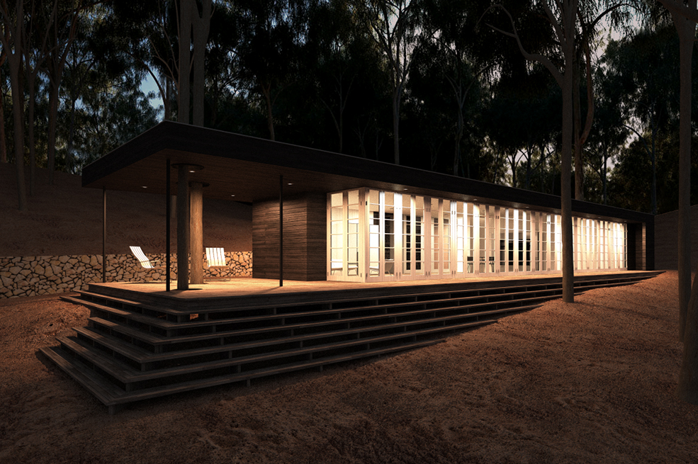 C4D森林中的别墅夜景渲染模型 Night view of villas