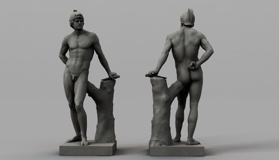 C4D人像雕塑 背靠树桩的国外男性裸体战士雕塑模型 Figure sculpture