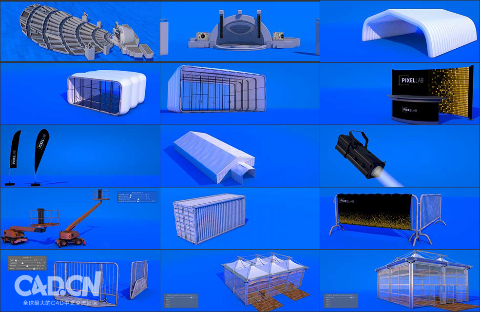 45个C4D演出展览 展会 展位 展台模型预设 The Pixel Lab Events Exhibition Pack 2.0