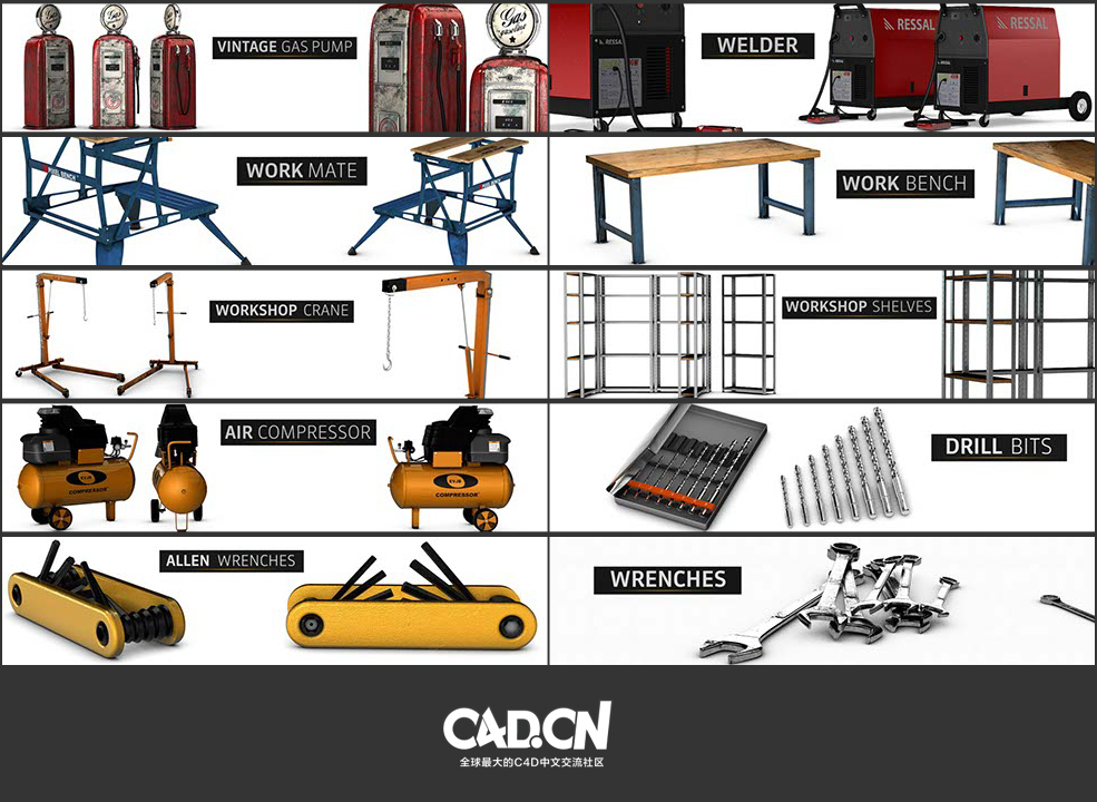 汽车维修设备 维修工具C4D模型 The Pixel Lab – Garage Pack For C4D - C4D之家 - 未命名-3.jpg